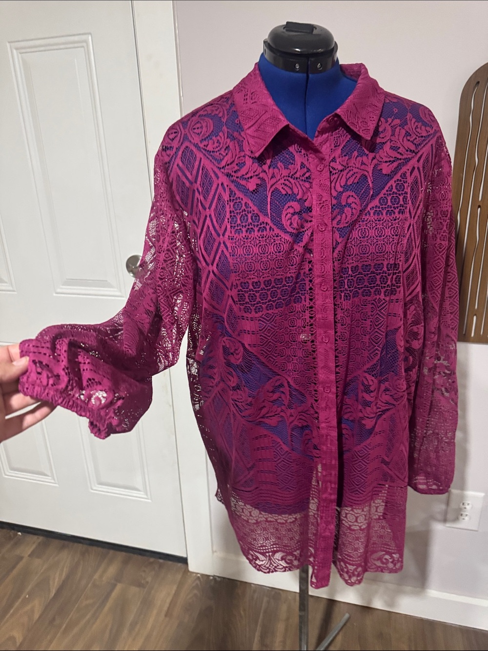 Cato Magenta Lace Button-Up Blouse